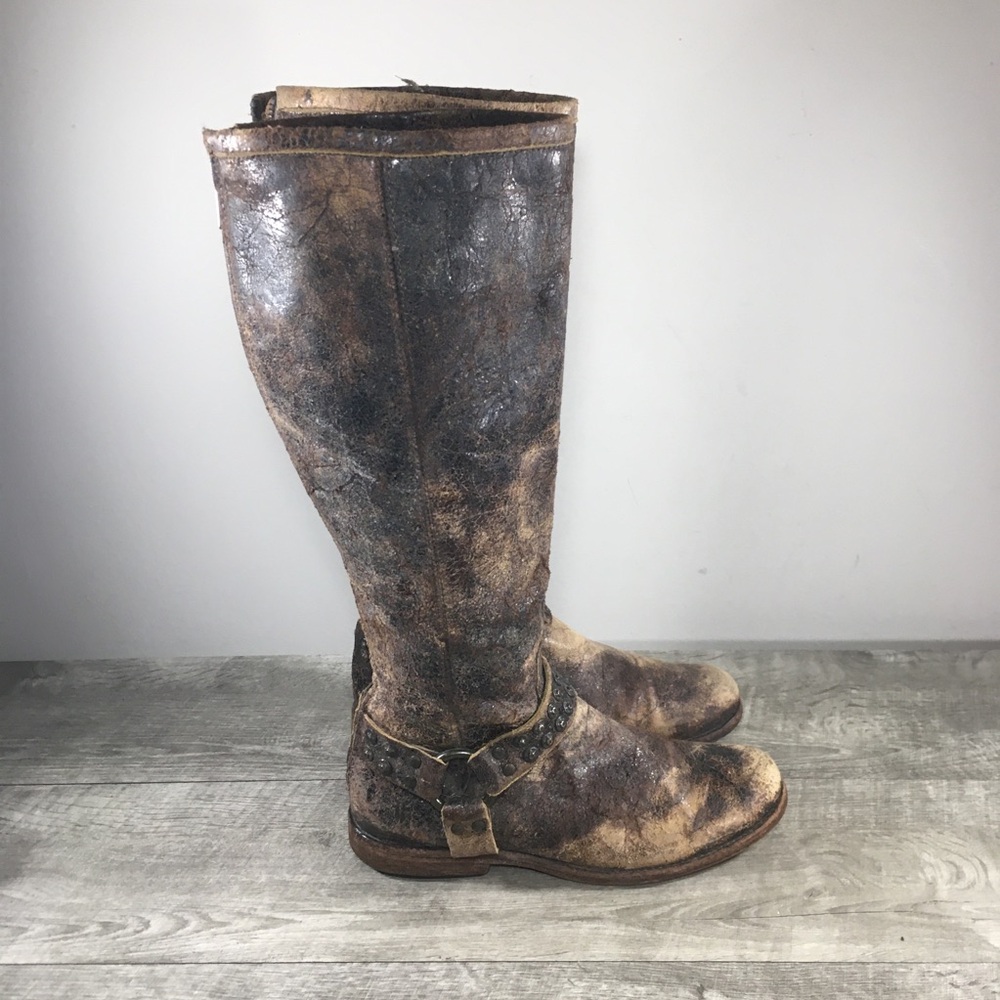 Women’s Frye #76507 Phillip Studded Harness Leather Riding Biker Boots Size 8